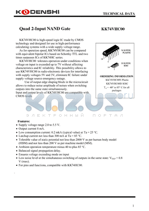 KK74VHC00N datasheet - Quad 2-Input NAND Gate