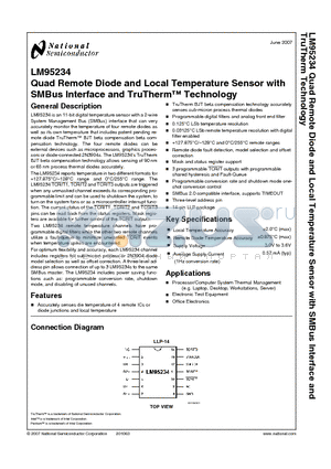 LM95234CISDX datasheet - Quad Remote Diode and Local Temperature Sensor with SMBus Interface and TruTherm Technology