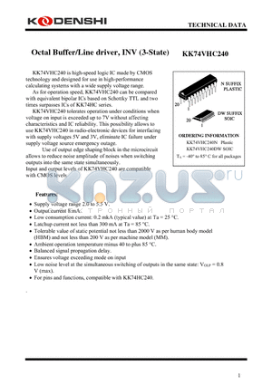 KK74VHC240 datasheet - Octal Buffer/Line driver, INV (3-State)