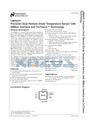 LM95231BIMM-1 datasheet - Precision Dual Remote Diode Temperature Sensor with SMBus Interface and TruTherm Technology