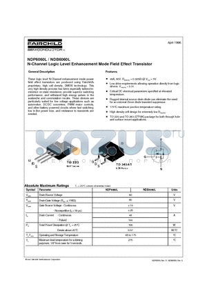 NDP6060L datasheet - N-Channel Logic Level Enhancement Mode Field Effect Transistor