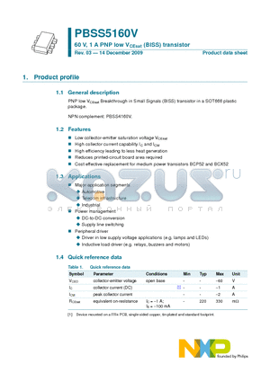 PBSS5160V datasheet - 60 V, 1 A PNP low VCEsat (BISS) transistor