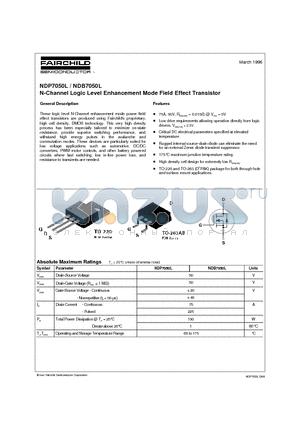 NDP7050L datasheet - N-Channel Logic Level Enhancement Mode Field Effect Transistor