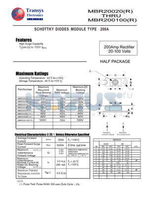 MBR200100 datasheet - SCHOTTKY DIODES MODULE TYPE 200A