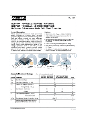 NDP708B datasheet - N-Channel Enhancement Mode Field Effect Transistor