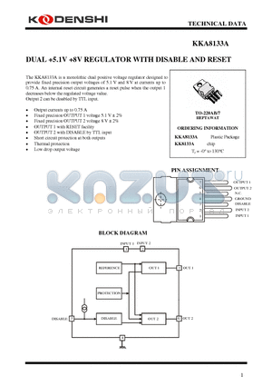 KK8133A datasheet - DUAL 5.1V 8V REGULATOR WITH DISABLE AND RESET