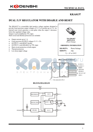 KK8137A datasheet - DUAL 5.1V REGULATOR WITH DISABLE AND RESET