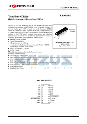 KK91210E datasheet - Tone/Pulse Dialer High-Performance Silicon-Gate CMOS