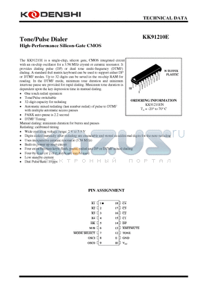 KK91210EN datasheet - Tone/Pulse Dialer High-Performance Silicon-Gate CMOS