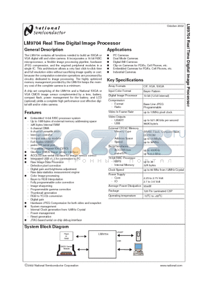 LM9704 datasheet - Real Time Digital Image Processor