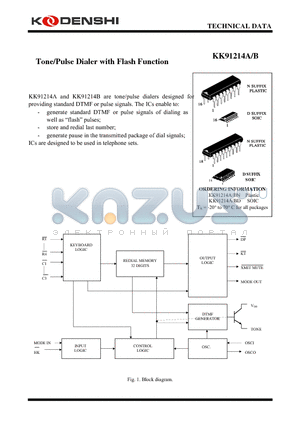 KK91214AD datasheet - Tone/Pulse Dialer with Flash Function