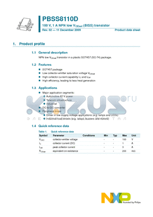 PBSS8110D datasheet - 100 V, 1 A NPN low VCEsat (BISS) transistor