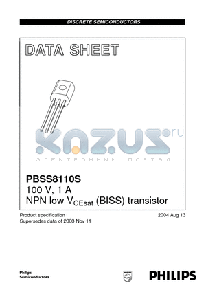 PBSS8110S datasheet - 100 V, 1 A NPN low VCEsat (BISS) transistor