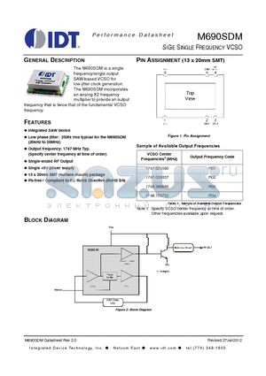 M690SDM datasheet - SIGE SINGLE FREQUENCY VCSO