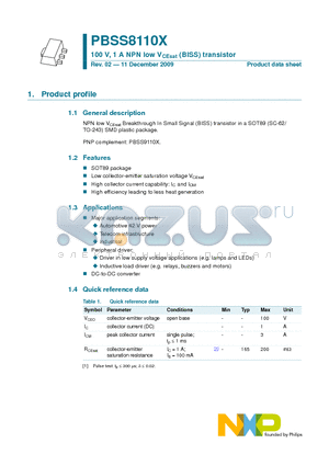 PBSS8110X datasheet - 100 V, 1 A NPN low VCEsat (BISS) transistor