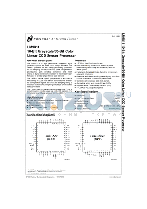 LM9811 datasheet - 10-Bit Greyscale/30-Bit Color Linear CCD Sensor Processor