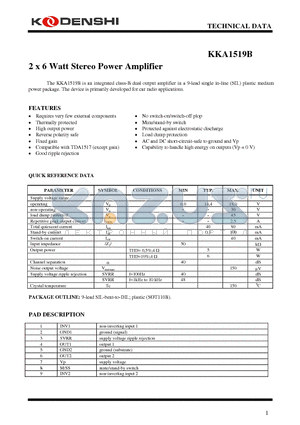 KKA1519B datasheet - 2 x 6 Watt Stereo Power Amplifier