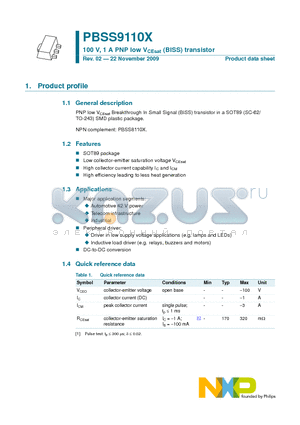 PBSS9110X datasheet - 100 V, 1 A PNP low VCEsat (BISS) transistor