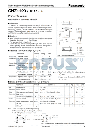 ON1120 datasheet - Transmissive Photosensors (Photo lnterrupters)
