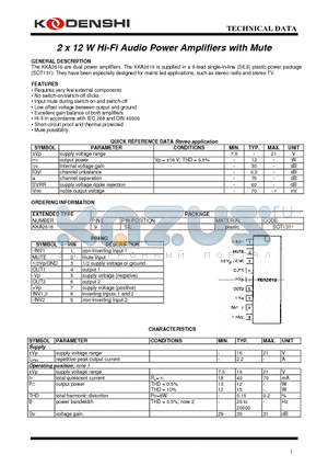 KKA2616 datasheet - 2 x 12 W Hi-Fi Audio Power Amplifiers with Mute