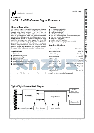 LM98503 datasheet - 10-Bit, 18 MSPS Camera Signal Processor