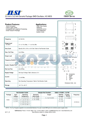 ISM34-1253CH-32.768 datasheet - 2.5 mm x 3.2 mm Ceramic Package SMD Oscillator, HC-MOS