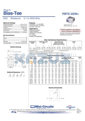 PBTC-3GW+ datasheet - Plug-In Bias-Tee