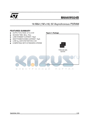 M69AW024BL70ZB8T datasheet - 16 Mbit (1M x16) 3V Asynchronous PSRAM