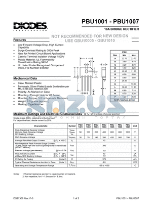 PBU1001 datasheet - 10A BRIDGE RECTIFIER