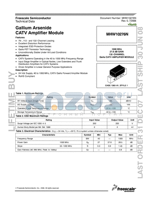 MHW10276N datasheet - Gallium Arsenide CATV Amplifier Module