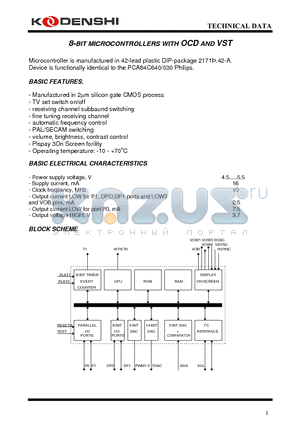 KKA84C640ANS datasheet - 8-BIT MICROCONTROLLERS WITH OCD AND VST