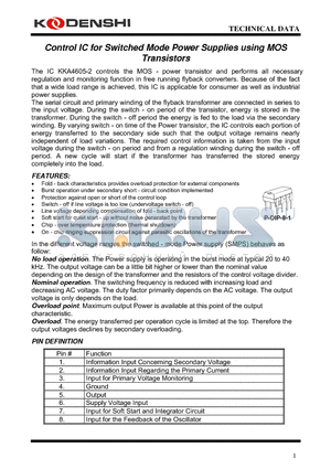 KKA4605-2 datasheet - Control IC for Switched Mode Power Supplies using MOS Transistors