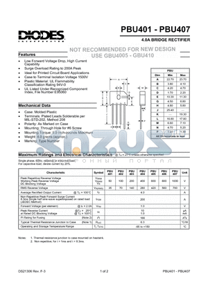 PBU402 datasheet - 4.0A BRIDGE RECTIFIER