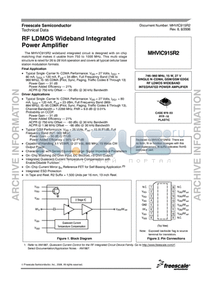 MHVIC915R2 datasheet - RF LDMOS Wideband Integrated Power Amplifier
