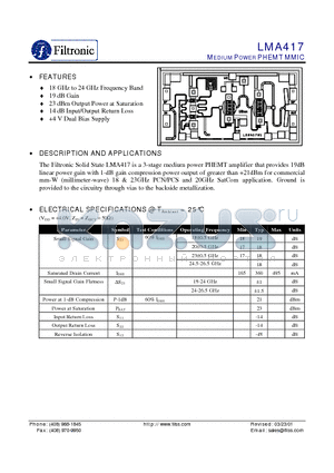 LMA417 datasheet - MEDIUM POWER PHEMT MMIC