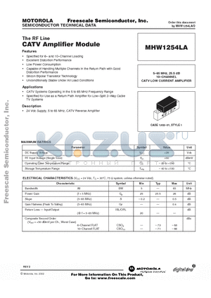 MHW1254LA datasheet - The RF Line CATV AMPLIFIER MODULE