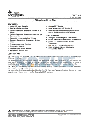 ONET1101L datasheet - 11.3 Gbps Laser Diode Driver