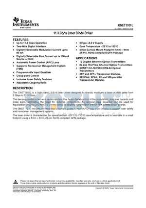 ONET1101LRGER datasheet - 11.3 Gbps Laser Diode Driver