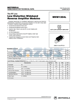 MHW1304L datasheet - Low Distortion Wideband Reverse Amplifier Modules