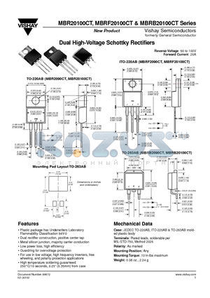 MBR20100CT datasheet - Dual High-Voltage Schottky Rectifiers