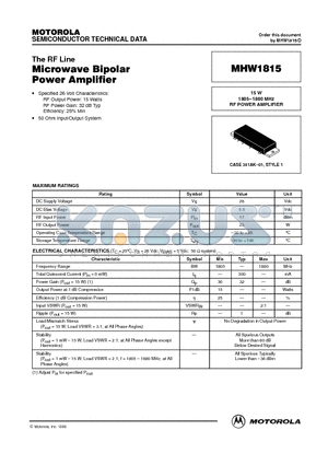 MHW1815 datasheet - Microwave Bipolar Power Amplifier
