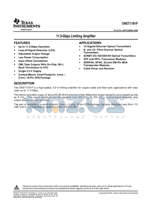 ONET1191P datasheet - 11.3-Gbps Limiting Amplifier