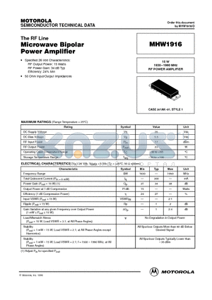 MHW1916 datasheet - Microwave Bipolar Power Amplifier