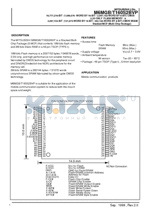 M6MGB160S2BVP datasheet - 16,777,216-BIT (1,048,576 -WORD BY 16-BIT / 2,097,152-WORD BY 8-BIT) CMOS 3.3V-ONLY FLASH MEMORY