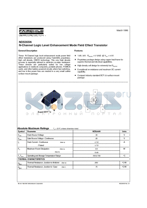 NDS355N datasheet - N-Channel Logic Level Enhancement Mode Field Effect Transistor