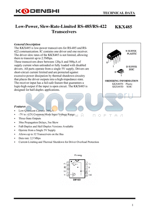 KKX485D datasheet - Low-Power, Slew-Rate-Limited RS-485/RS-422 Transceivers