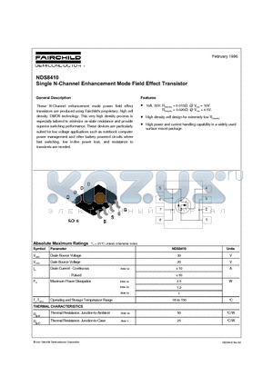 NDS8410 datasheet - Single N-Channel Enhancement Mode Field Effect Transistor