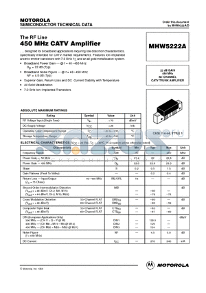 MHW5222A datasheet - 450 MHz CATV Amplifier