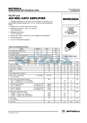 MHW5382 datasheet - 450 MHz CATV Amplifier