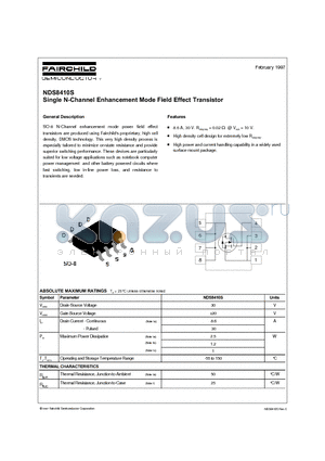 NDS8410S datasheet - Single N-Channel Enhancement Mode Field Effect Transistor